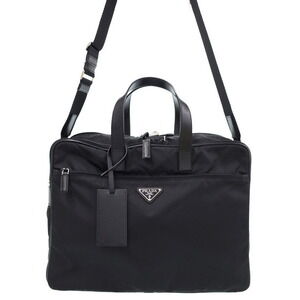 Prada ReNylon Saffiano Leather Briefcase refined business accessory Black
